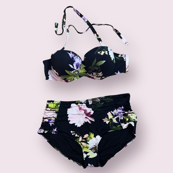 Coastal Waves Bikini Swimsuit 2pc Floral Tropical 2X New - Picture 2 of 9
